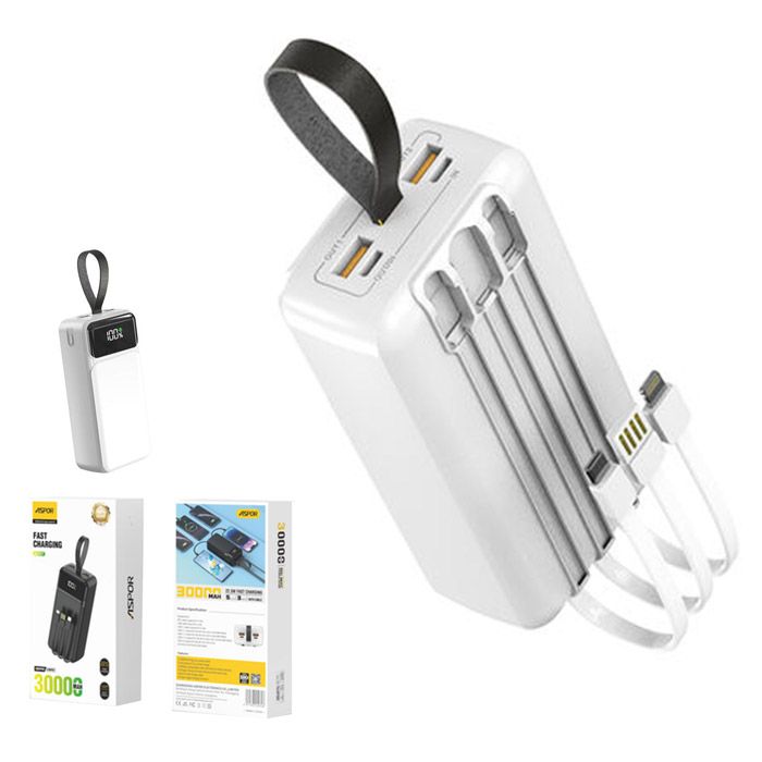 Aspor A317 22.5w 30000mah Fast Charging Power Bank With 3 Cables