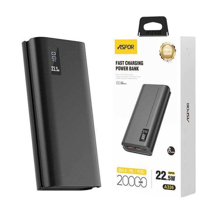 Aspor A336 Power Bank 20000mah 22.5w High Capacity With Led Display Fast Charging