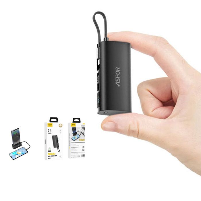 Aspor A351 2in1 Iphone & Type-c Flexible Portable Mini 5000mah Power Bank