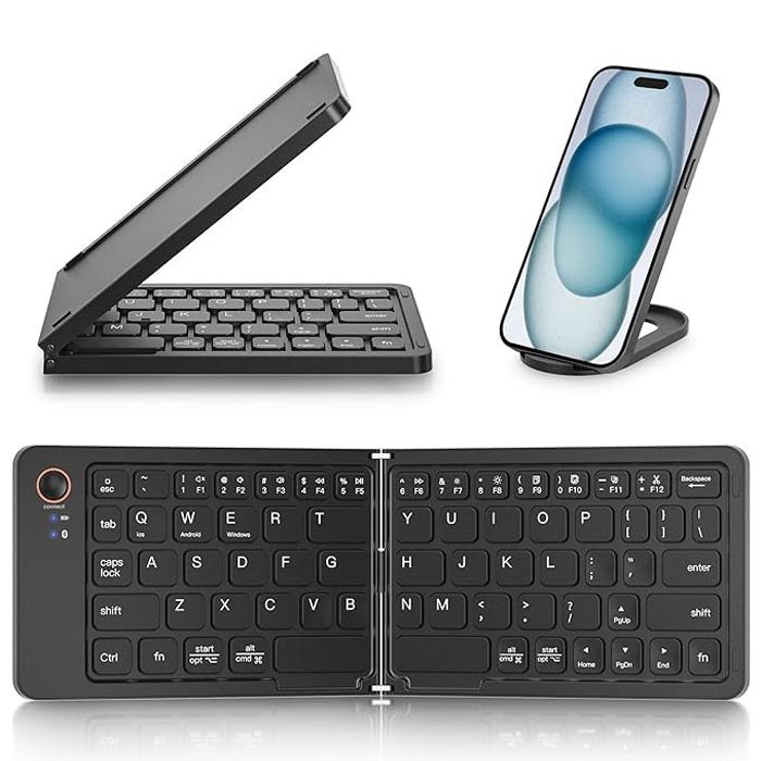 B023 11 Inch Foldable & Rechargeable Bluetooth Keyboard Black