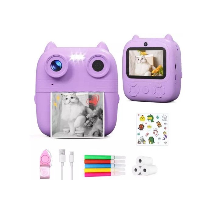 D8s Childrens Time Front/back Rear Hd Digital Thermal Print Camera 1080p 48mp Purple