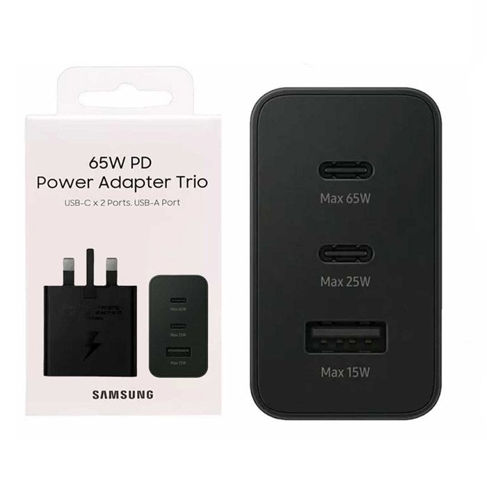 65w Samsung Uk Pin Pd Power Adaptor Trio Usb C X 2ports, Usb-a Port