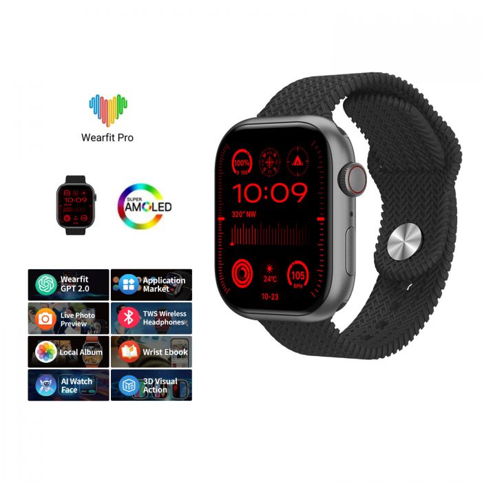 Hk9 Pro Max+ Smartwatch 2.02 Amoled Screen 1gb Rom Support Local Music Tws Connection With Wearfit Pro App Black