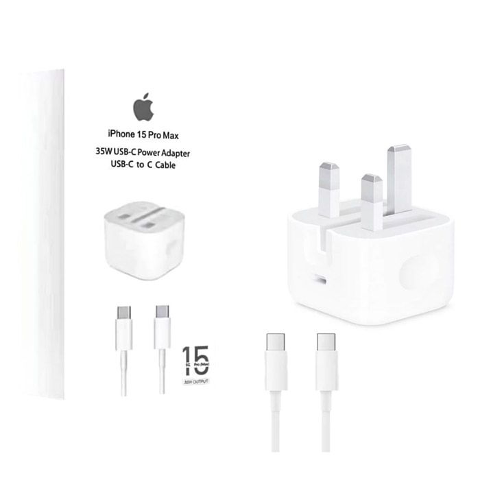 Iphone 15 Pro Max 3 Pin (uk Pin) 35w Usb-c Power Adapter With Usb-c To C Cable