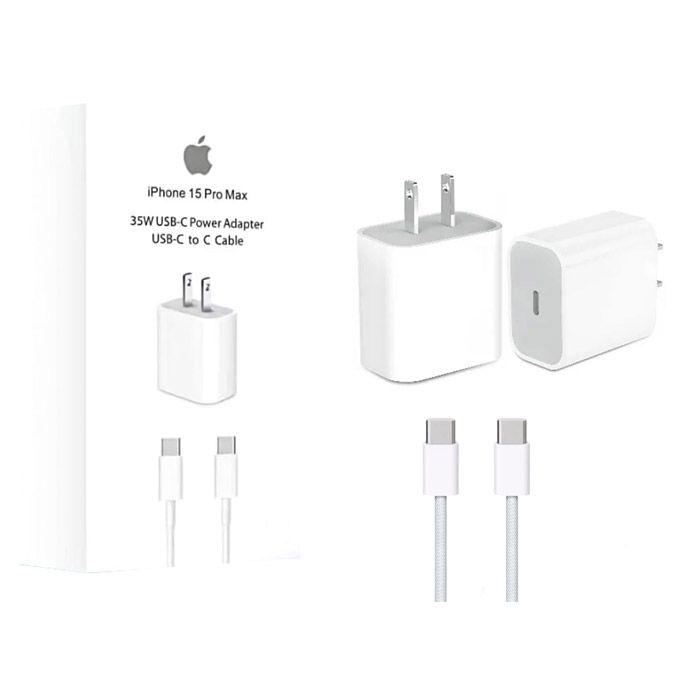 Iphone 15 Pro Max 2 Pin (us Pin) 35w Usb-c Power Adapter With Usb-c To C Cable