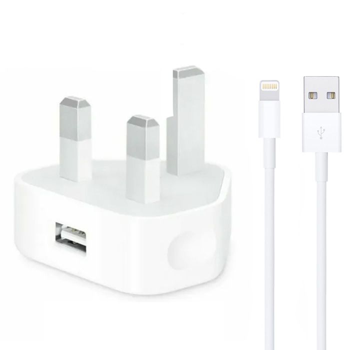 Iphone Usb 5w Power Adaptor Uk Pin With Lightning To Usb Cable