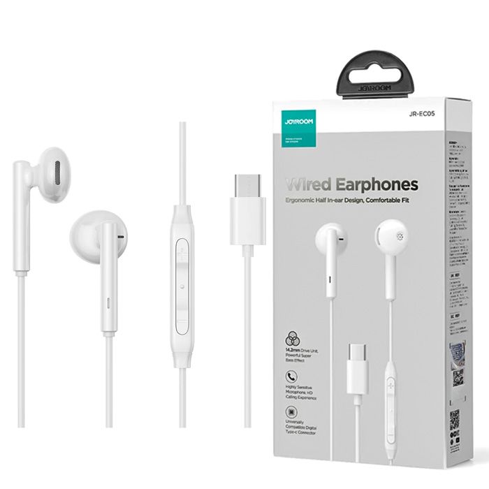 Joyroom-ec05 Type-c Series Half In-ear Wired Earphones-white
