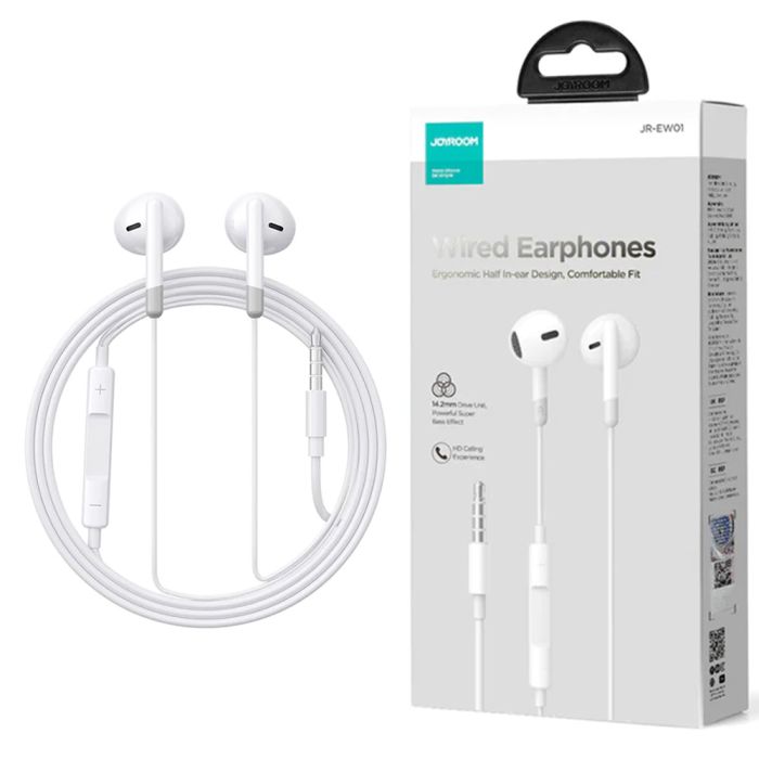 Joyroom-ew01 3.5mm Wired Series Half In-ear Wired Earphones White