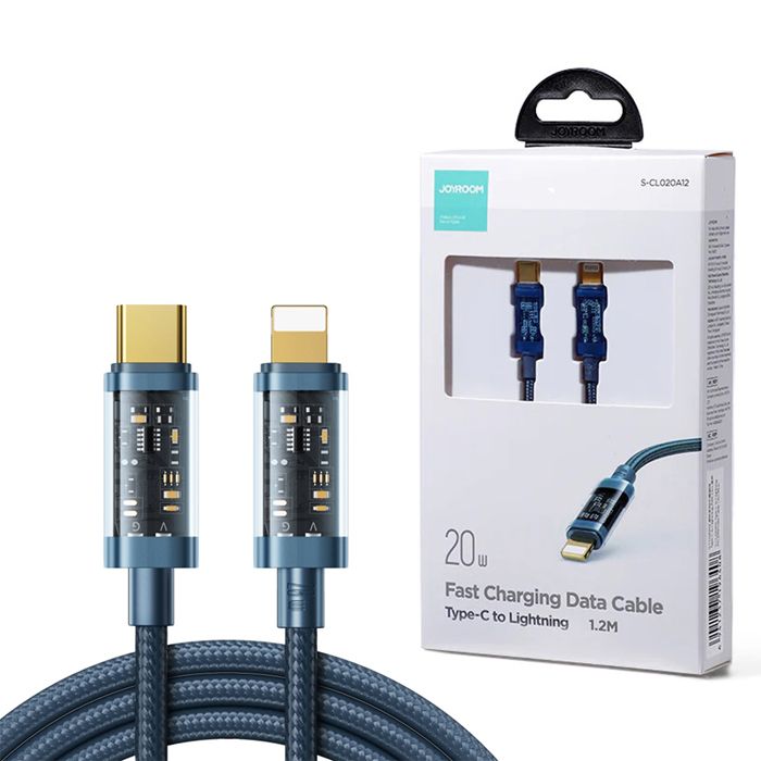 Joyroom S-cl020a12 Type-c To Lightning 20w Data Cable 1.2m Transparent Nylon Blue