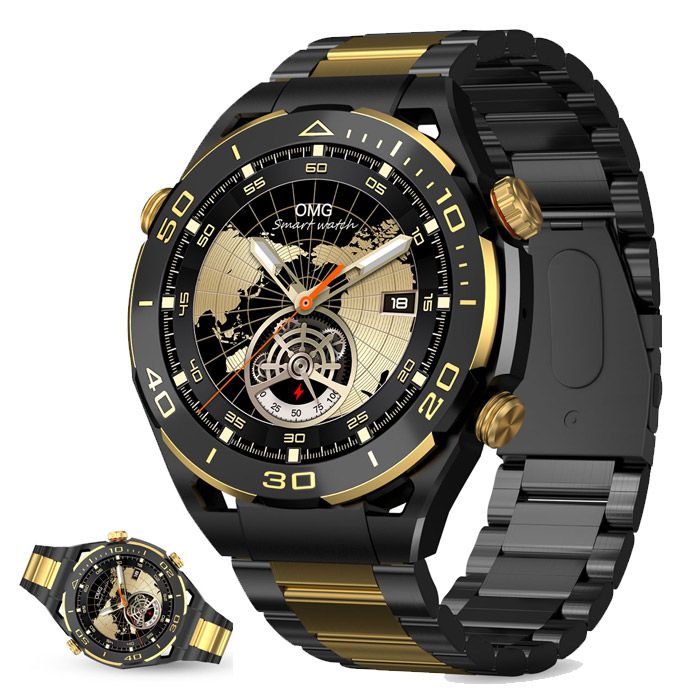 Js Ultimate2 1.53 Inch Bt Call Smart Watch Rdfit App With 2 Straps (silicone Strap/steel Belt) Gold Style