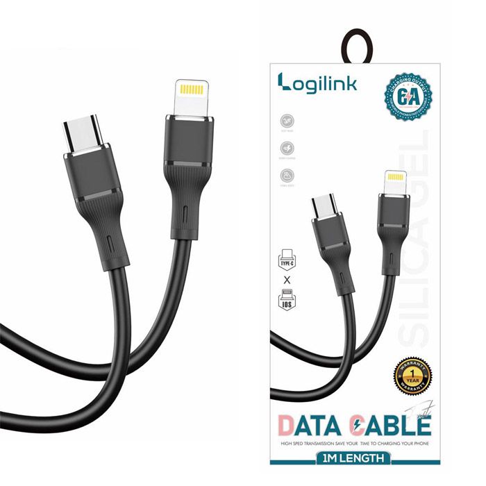 Logilink Type C To Lightning Silicone Fast Charging Data Cable 1m (1 Year Warranty) Black