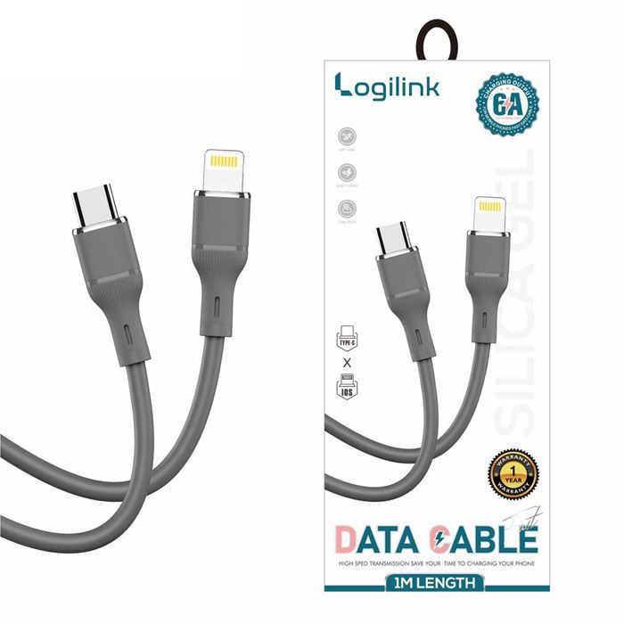 Logilink Type C To Lightning Silicone Fast Charging Data Cable 1m (1 Year Warranty) Grey