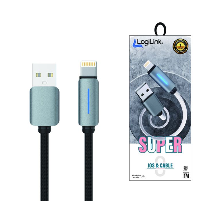 Logilink Usb To Lightning Nylon Fast Charging Data Cable 1m 1 Year Warranty Black