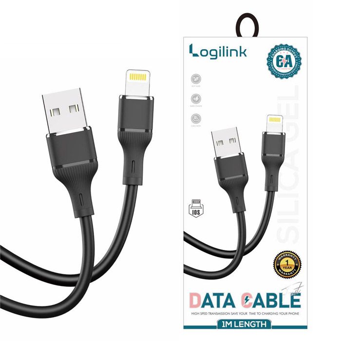 Logilink Usb To Lightning Silicone Fast Charging Data Cable 1m (1 Year Warranty) Black