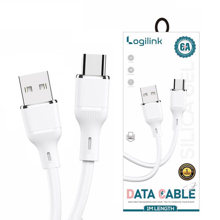 Logilink Usb To Type C Silicone Fast Charging Data Cable 1m (1 Year Warranty) White