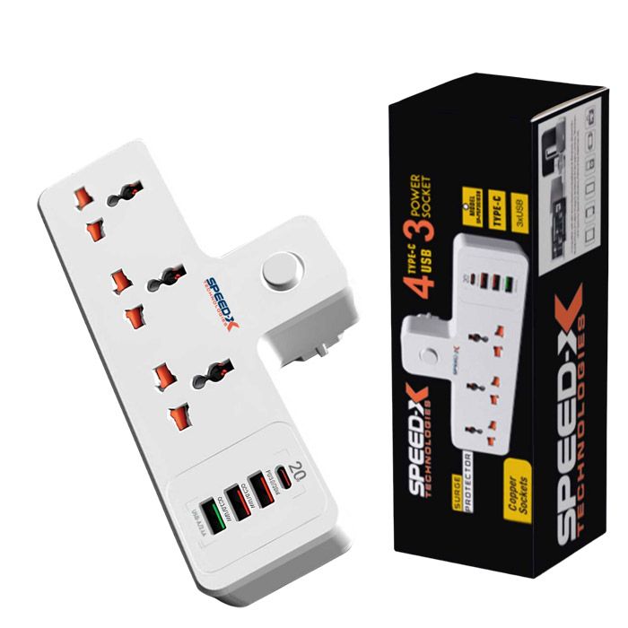 New 304puc Speed-x Premium Portable Power Strip 3socket+3usb+1type-c Port