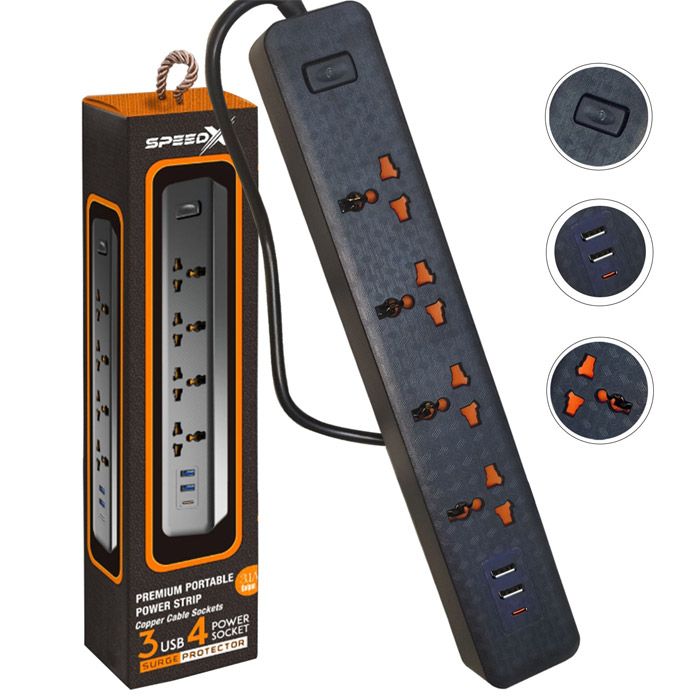New 403puc Speed-x Premium Portable Power Strip 4socket+2usb+1type-c Port