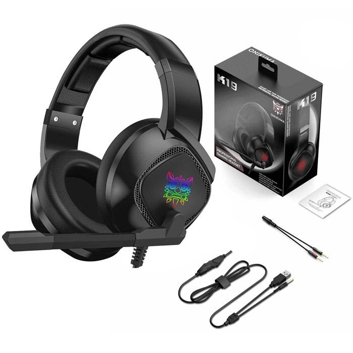 Onikuma K19 Rgb Wired Stereo Gaming Headset True Noise Cancellation, Usb+3.5mm Audio Plug For Ps4/pc/xbox One Controller/laptop, Black
