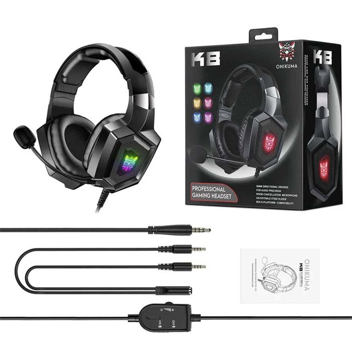 Onikuma K8 Rgb Gaming Headphone Over-ear Headset With Microphone Volume Control Headphones Rgb Led Lights