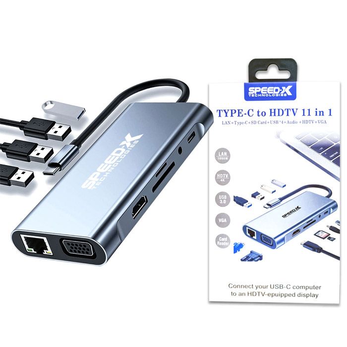 Speed-x 11 In1 Multi-port Type C To Usb C 4k Hdmi Adapter