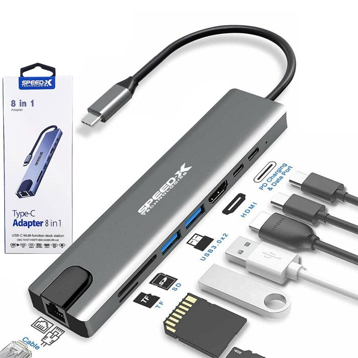 Speed-x 8 In1 Multi-port Type C To Usb C 4k Hdmi Adapter Usb 3.0 Netflix & Youtube Supported
